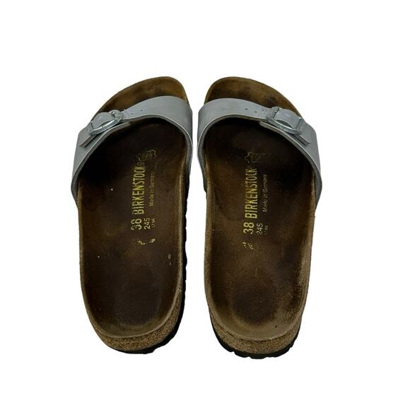 Birkenstock Silver Madrid One Strap Cork Footbed Slide Sandals Size 38 US 7 - Picture 7 of 13